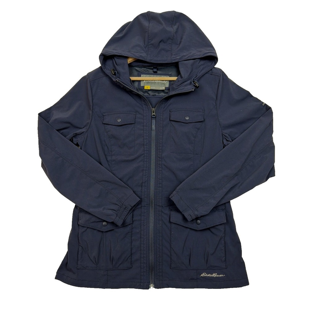 Eddie Bauer Travex Hiking Utility Hooded Jacket Womens Sz PM Navy‎ Vented Petite